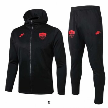 2019/20 AS Roma Hoodie Black Mens Soccer Training Suit(Jacket + Pants)
