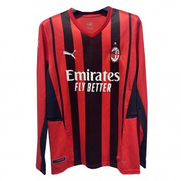 AC Milan Soccer Jersey Replica Home Long Sleeve Mens 2021/22