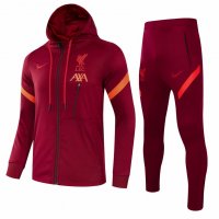 2021/22 Liverpool Hoodie Burgundy Soccer Training Suit (Jacket + Pants) Mens