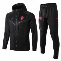 2019/20 Portugal Hoodie Black Mens Soccer Training Suit(Jacket + Pants)