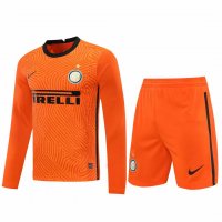 2020/21 Inter Milan Goalkeeper Orange Long Sleeve Mens Soccer Jersey Replica + Shorts Set