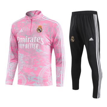 Real Madrid Soccer Zipper Sweatshirt + Pants Replica Pink 2023/24 Youth