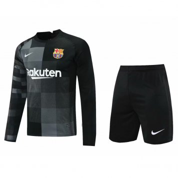 Barcelona Soccer Jerseys + Short Goalkeeper Black Long Sleeve Mens 2021/22