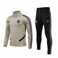 2019/20 Real Madrid High Neck Apricot Mens Soccer Training Suit(Sweater + Pants)