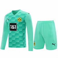 2020/21 Borussia Dortmund Goalkeeper Green Long Sleeve Mens Soccer Jersey Replica + Shorts Set