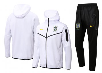 Brazil Soccer Training Suit Jacket + Pants Hoodie White Mens 2022