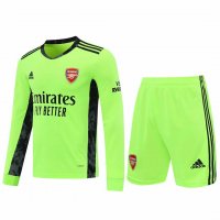2020/21 Arsenal Goalkeeper Green Long Sleeve Mens Soccer Jersey Replica + Shorts Set