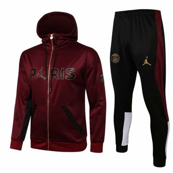 2020/21 PSG x Jordan Hoodie Burgundy Soccer Training Suit (Jacket + Pants) Mens