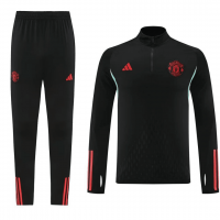 Manchester United Soccer Zipper Sweatshirt + Pants Replica Black 2023/24 Mens