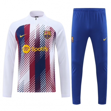 Barcelona Soccer Sweatshirt + Pants Replica White Zipper 2023/24 Mens