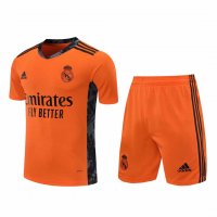 2020/21 Real Madrid Goalkeeper Orange Mens Soccer Jersey Replica + Shorts Set