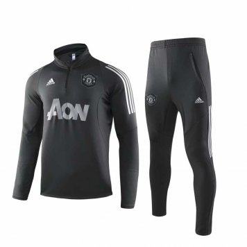2019/20 Manchester United Half Zip Champions League Black Mens Soccer Training Suit(Jacket + Pants)