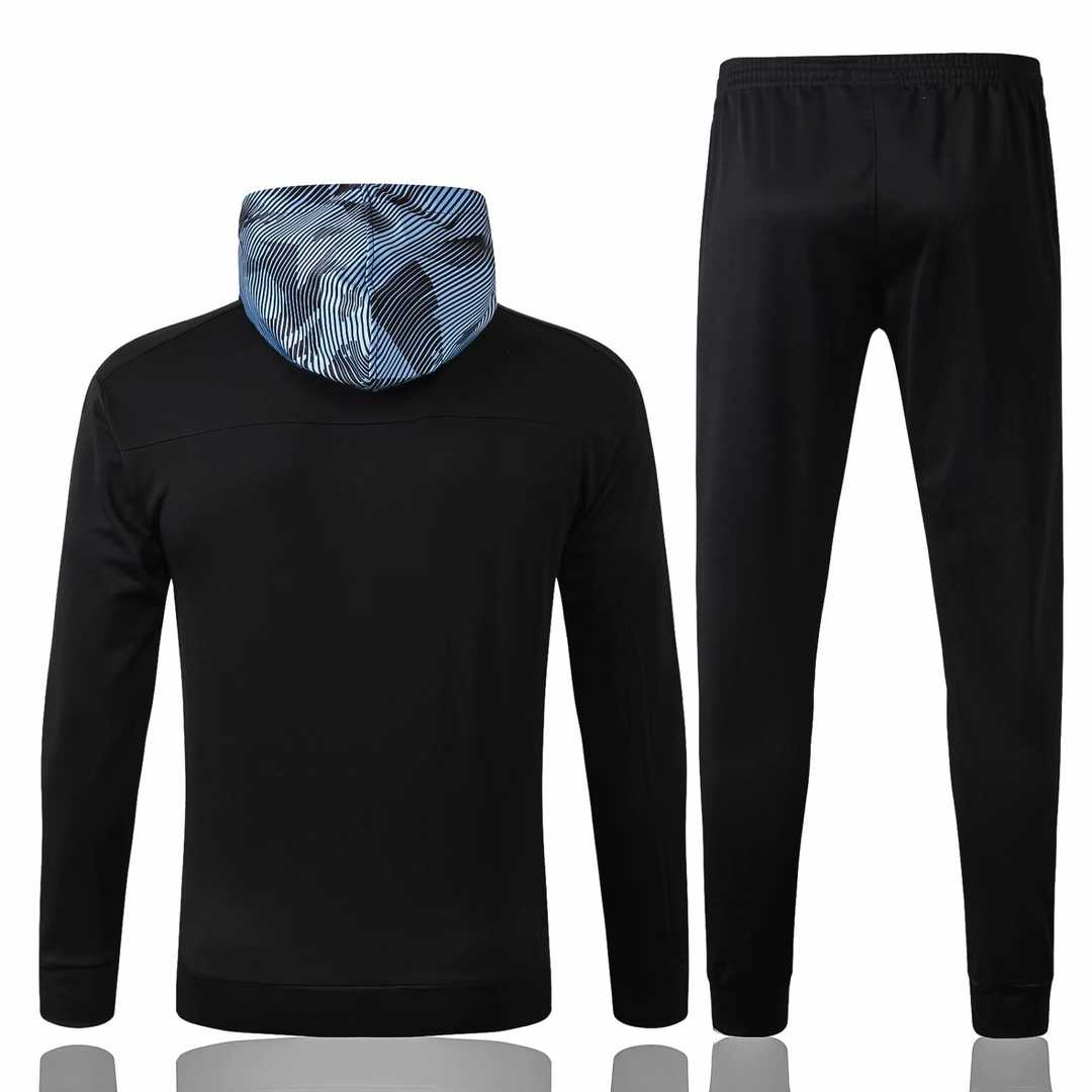 2019/20 Manchester City Hoodie Black Mens Soccer Training Suit(Jacket + Pants)