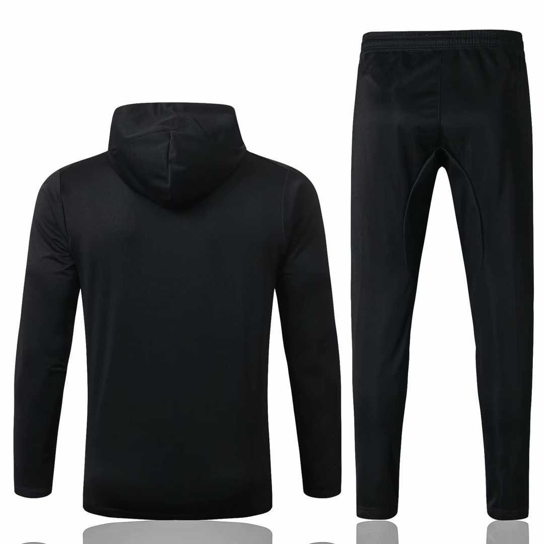 2019/20 AS Roma Hoodie Black Mens Soccer Training Suit(Jacket + Pants)