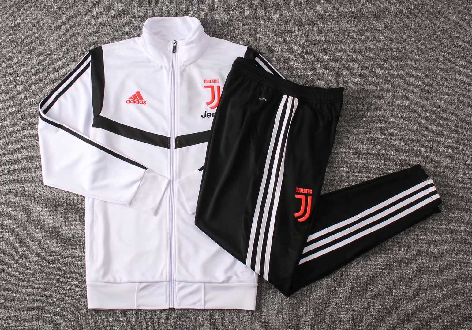 2019/20 Juventus High Neck White Mens Soccer Training Suit(Jacket + Pants)