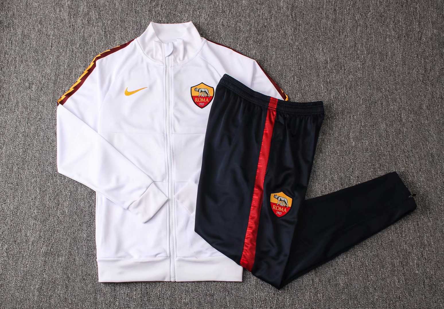 2019/20 AS Roma White Mens Soccer Training Suit(Jacket + Pants)
