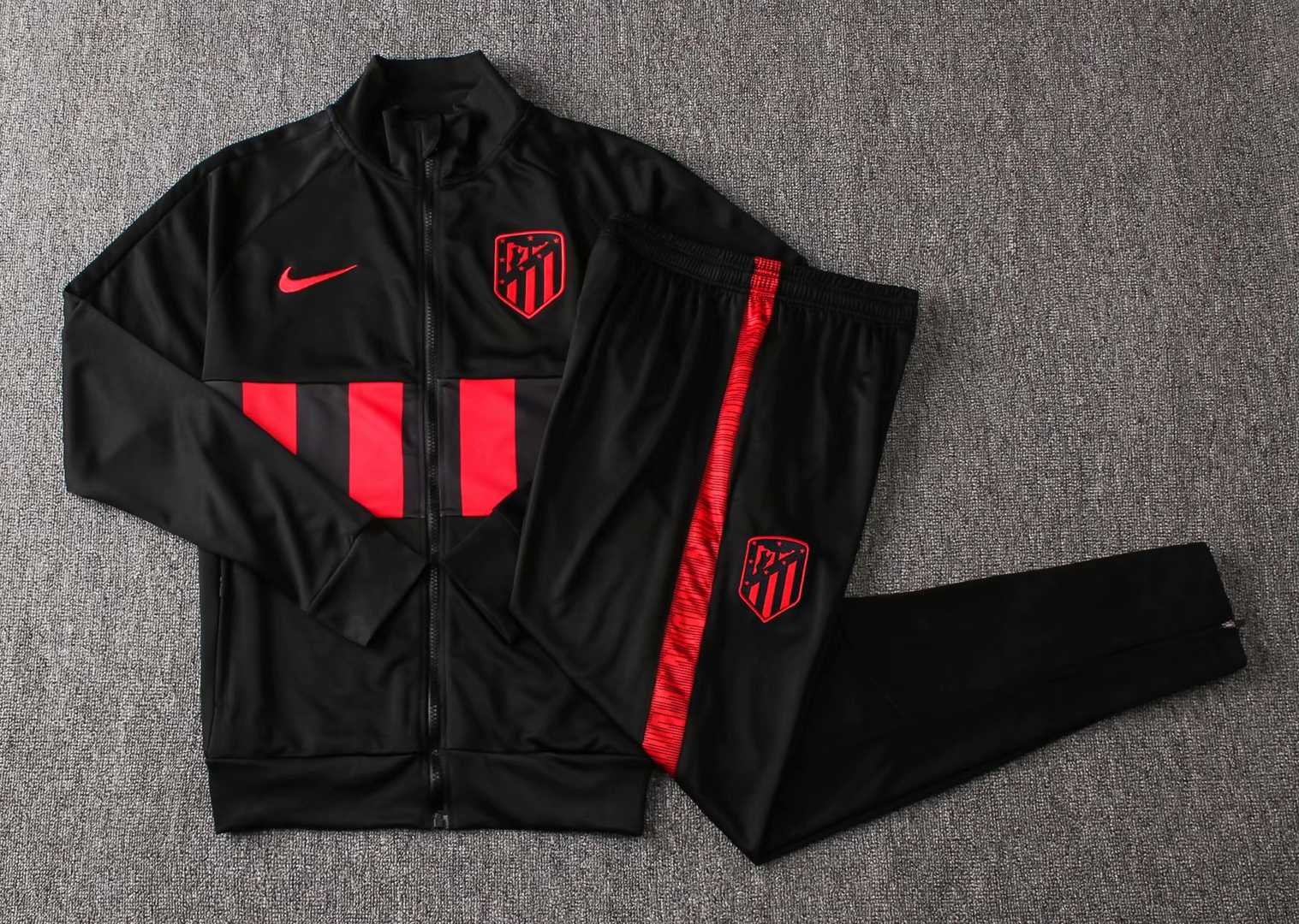 2019/20 Atletico Madrid High Neck Black Mens Soccer Training Suit(Jacket + Pants)