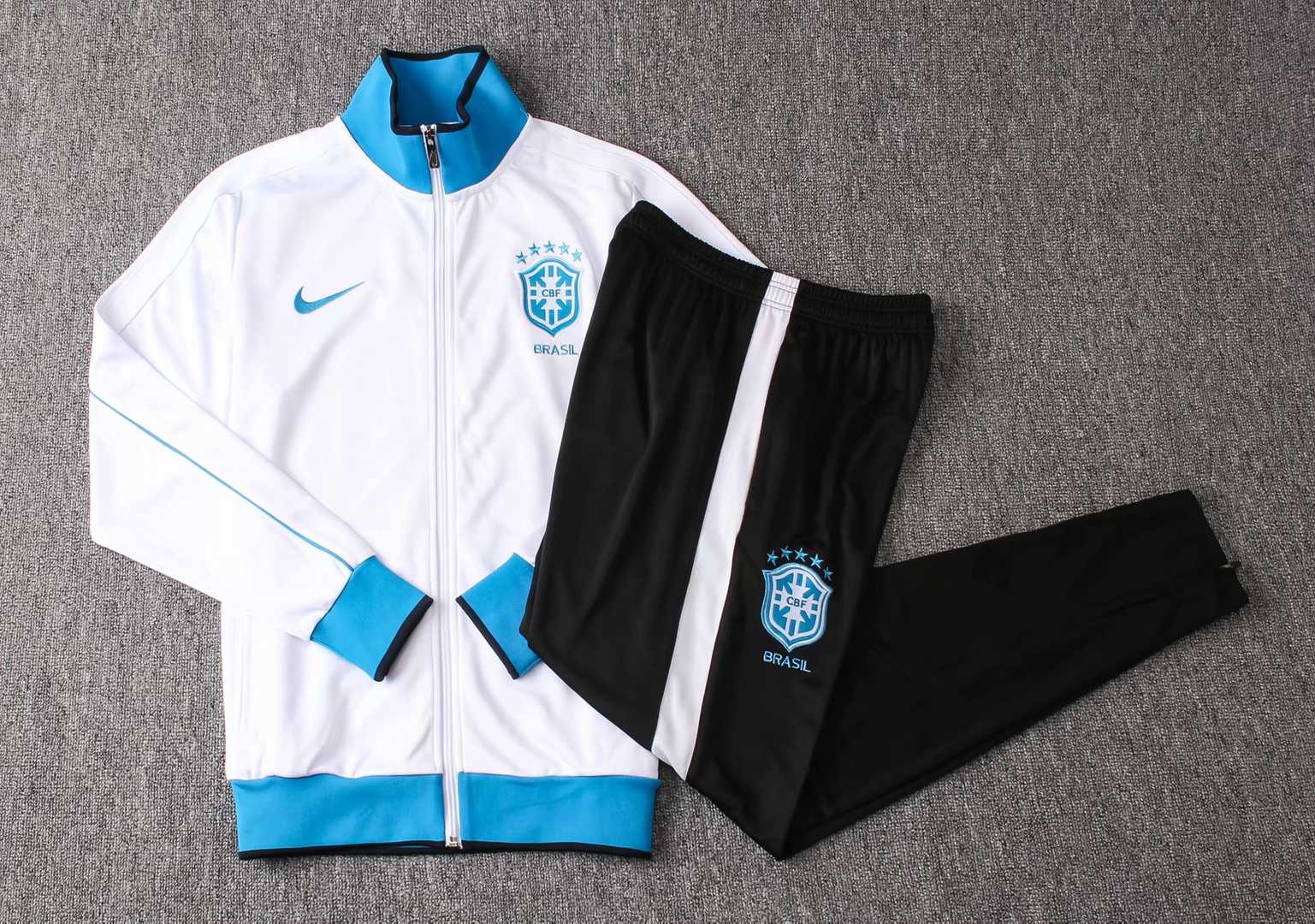 2019/20 Brazil White Mens Soccer Training Suit(Jacket + Pants)