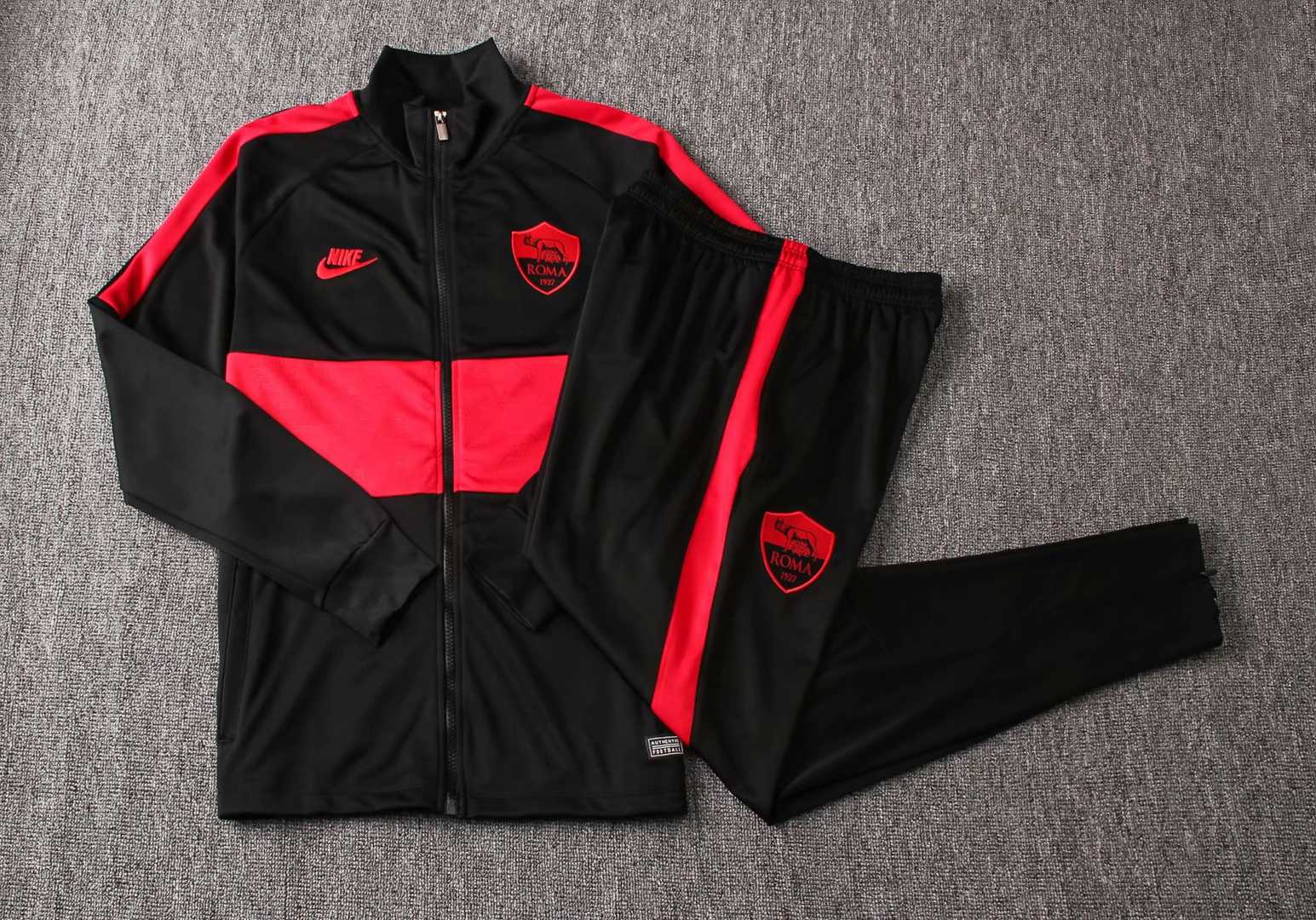 2019/20 AS Roma Black Mens Soccer Training Suit(Jacket + Pants)