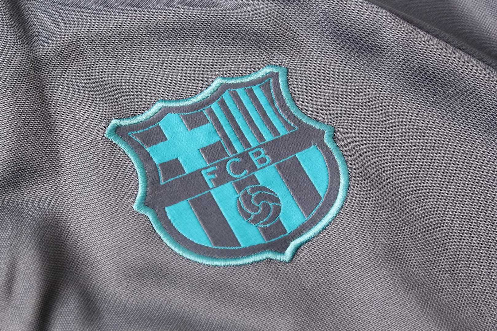 2019/20 Barcelona High Neck Light Grey Mens Soccer Training Suit(Jacket + Pants)