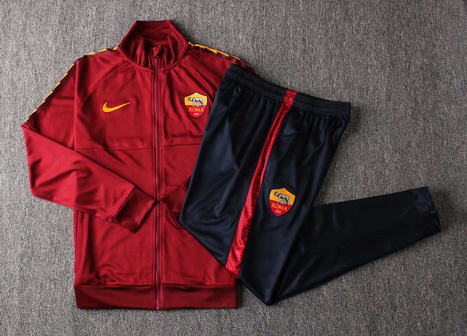 2019/20 AS Roma High Neck Burgundy Mens Soccer Training Suit(Jacket + Pants)