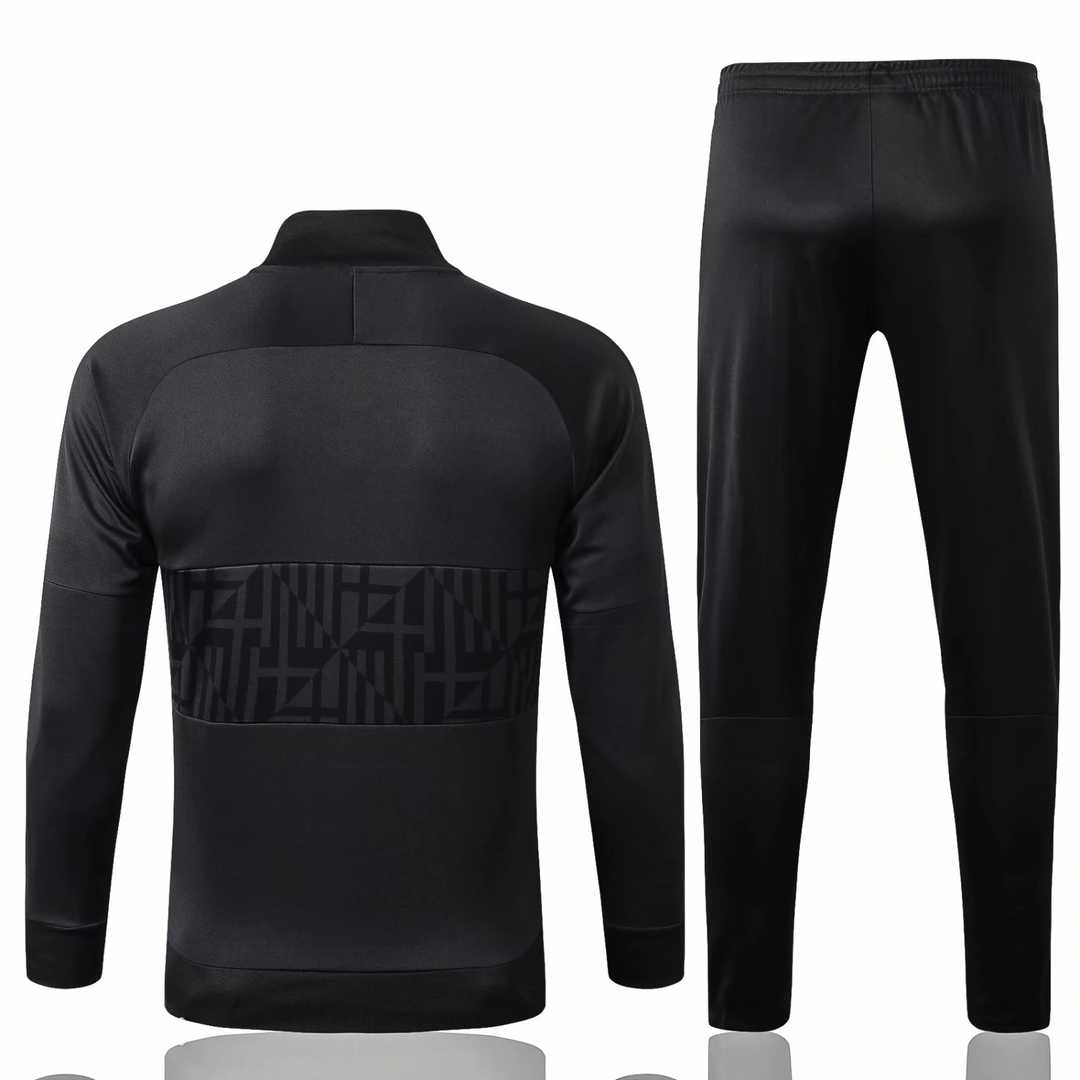 2019/20 Barcelona High Neck Black Mens Soccer Training Suit(Jacket + Pants)