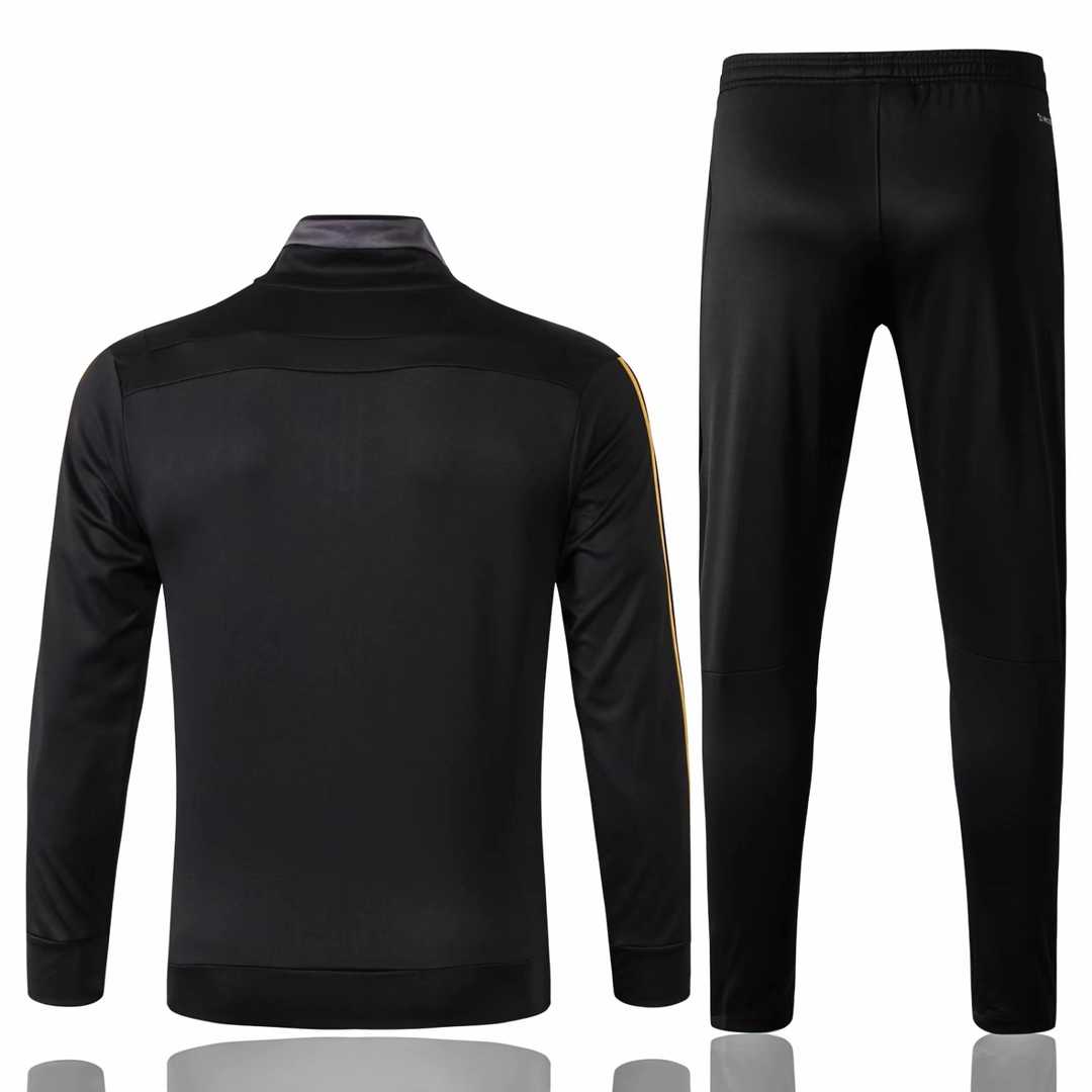 2019/20 Real Madrid High Neck Black Mens Soccer Training Suit(Jacket + Pants)