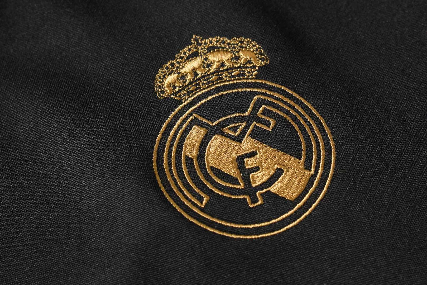 2019/20 Real Madrid High Neck Black Mens Soccer Training Suit(Jacket + Pants)