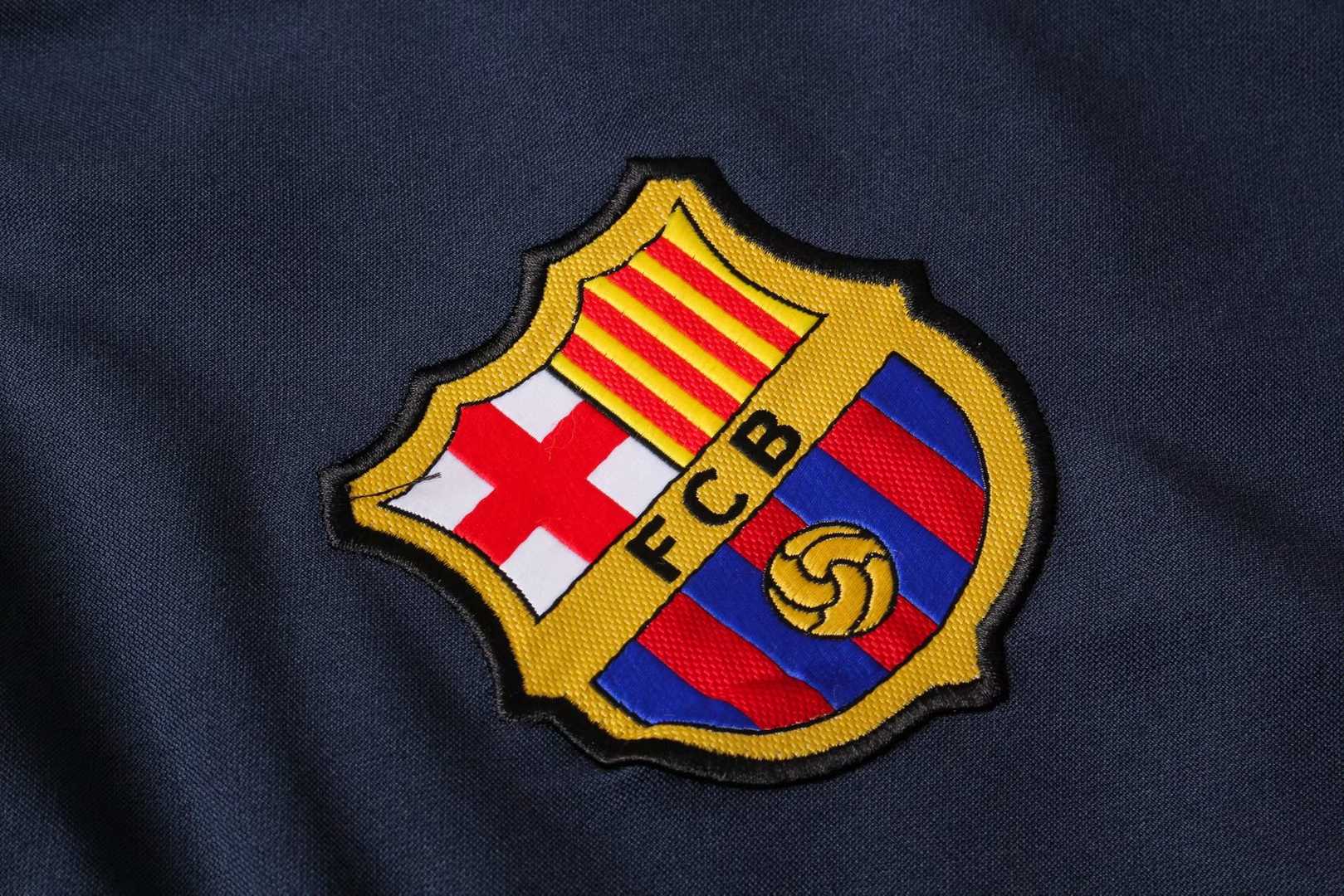 2019/20 Barcelona High Neck Navy Mens Soccer Training Suit(Jacket + Pants)