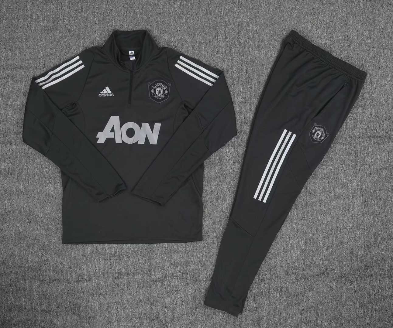 2019/20 Manchester United Half Zip Champions League Black Mens Soccer Training Suit(Jacket + Pants)