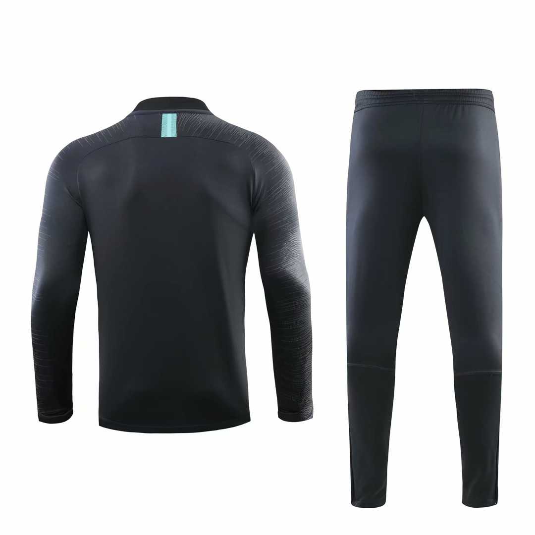 2019/20 Barcelona Half Zip Black Mens Soccer Training Suit(Jacket + Pants)