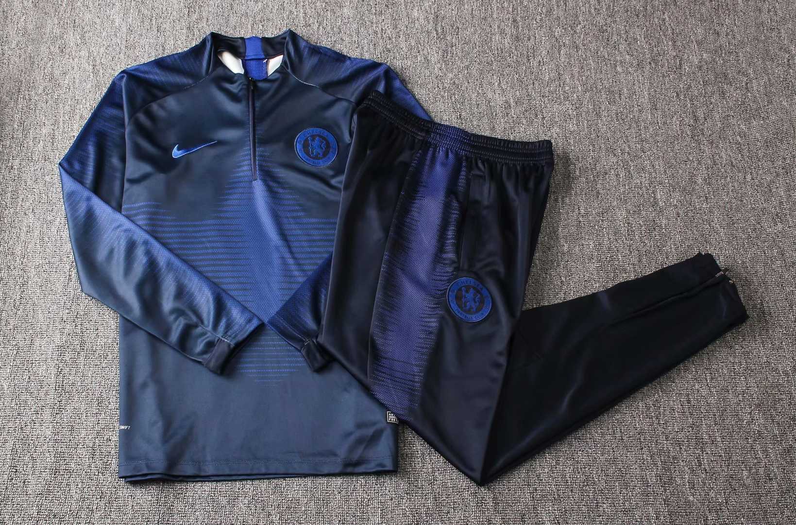 2019/20 Chelsea Half Zip Blue Stripe Mens Soccer Training Suit(Jacket + Pants)