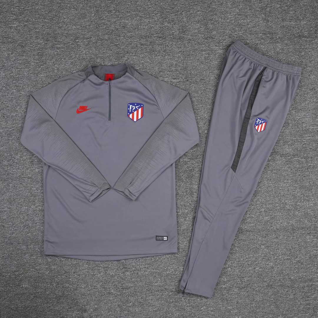 2019/20 Atletico Madrid Half Zip Grey Mens Soccer Training Suit(Jacket + Pants)