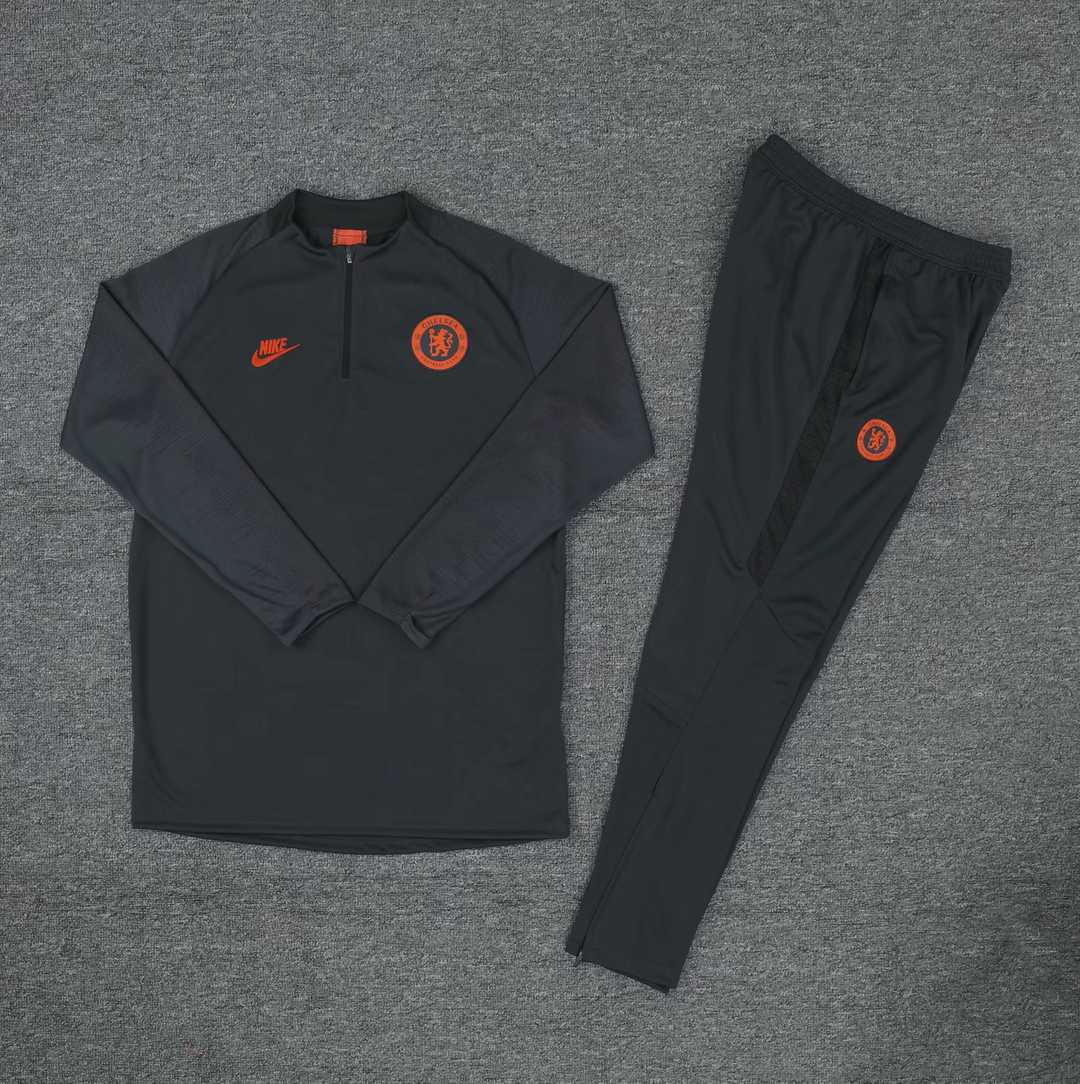 2019/20 Chelsea Half Zip Grey Mens Soccer Training Suit(Jacket + Pants)