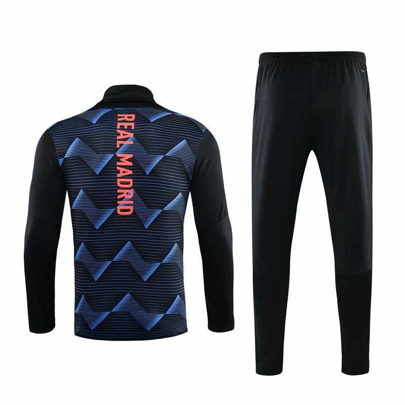 2019/20 Real Madrid High Neck Blue Stripe Mens Soccer Training Suit(SweatJersey + Pants)