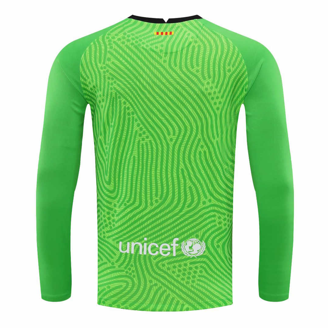 2020/21 Barcelona Goalkeeper Green Long Sleeve Mens Soccer Jersey Replica  