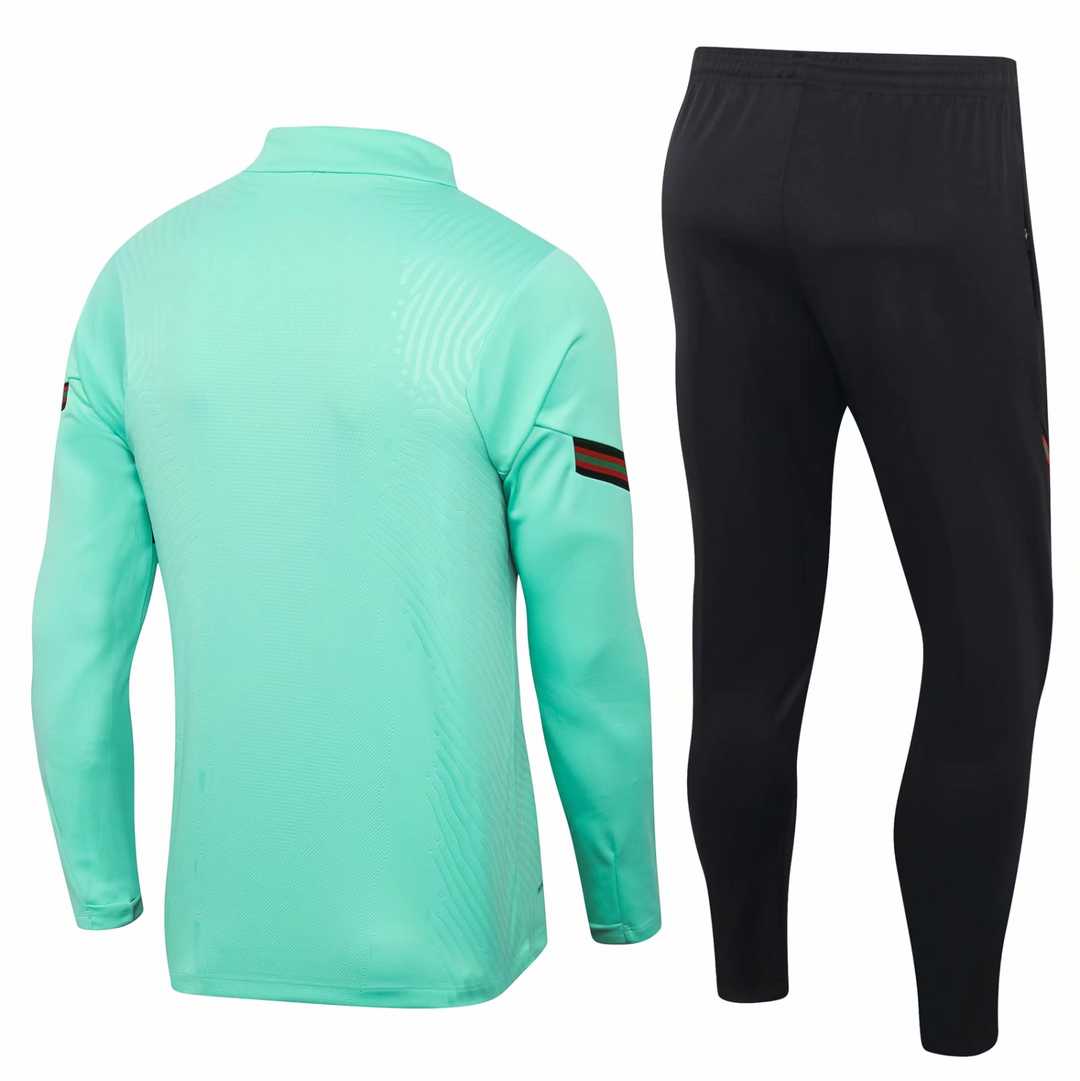 2020/21 Portugal Green Mens Half Zip  Soccer Training Suit(Jacket + Pants)
