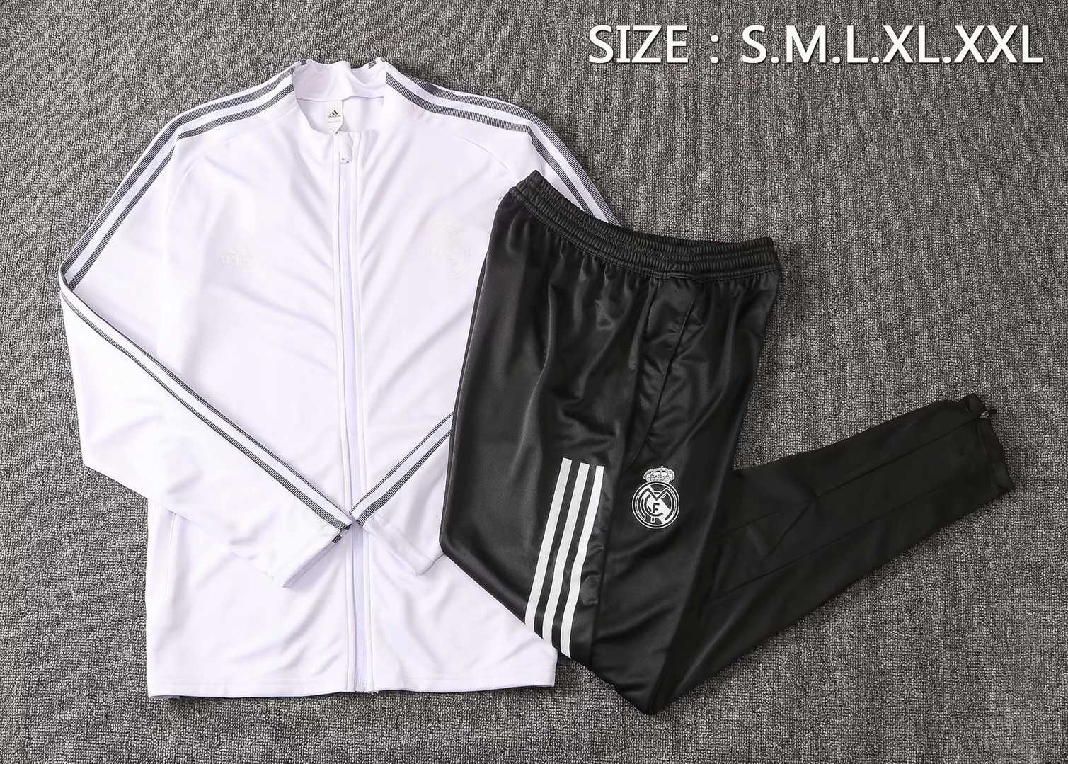 2020/21 Real Madrid White Mens Jacket  Soccer Training Suit(Jacket + Pants)