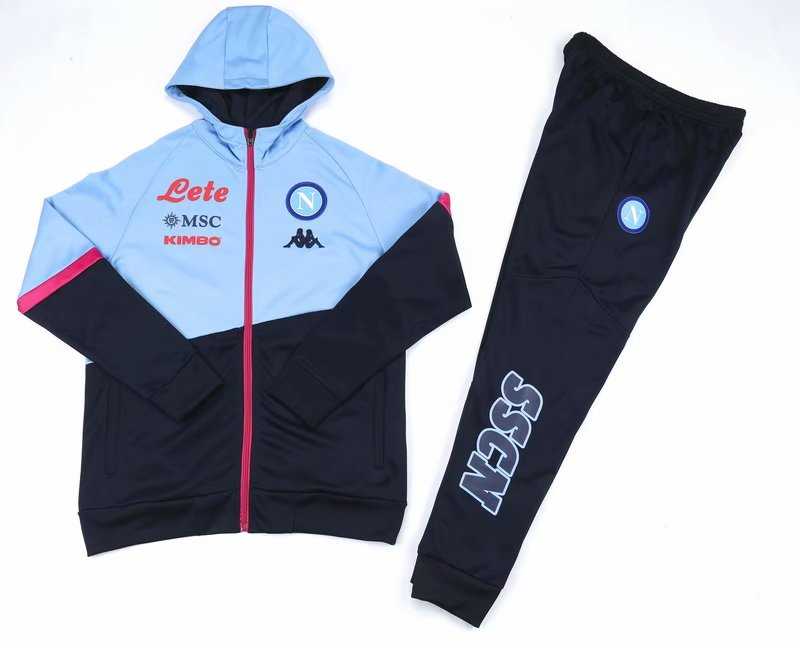 2020/21 Napoli Blue Mens Hoodie  Soccer Training Suit(Jacket + Pants)