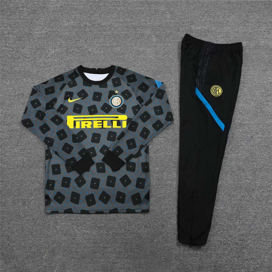 2020/21 Inter Milan Grey Mens   Soccer Training Suit(SweatJersey + Pants)