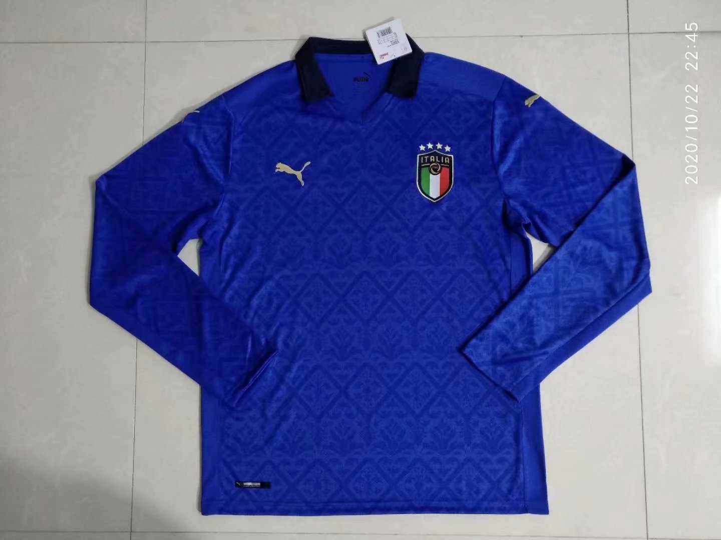 2020 Italy Home Mens LS Soccer Jersey Replica  