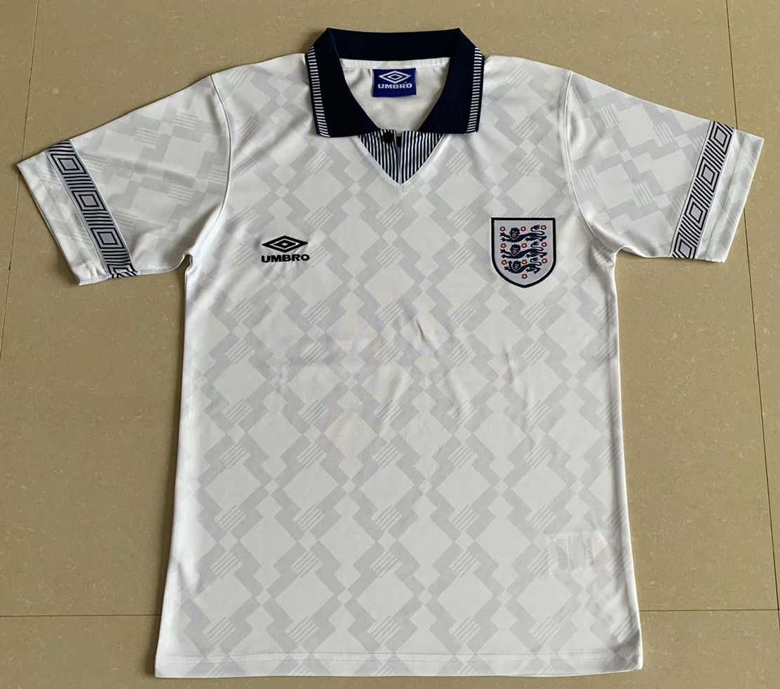 1990 England Retro Home Mens Soccer Jersey Replica 
