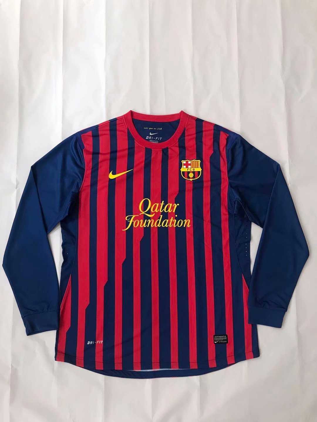 11/12 Barcelona Retro Home Long Sleeve Mens Soccer Jersey Replica 