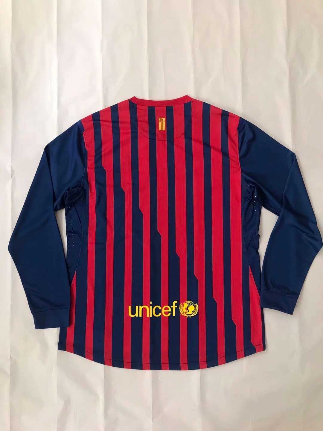 11/12 Barcelona Retro Home Long Sleeve Mens Soccer Jersey Replica 