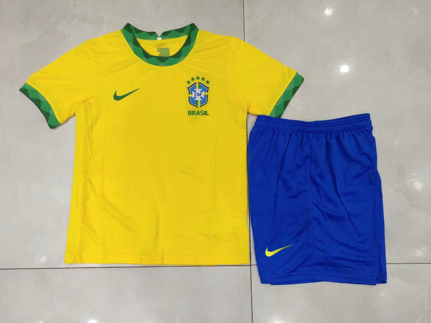 2020 Brazil Home Kids Soccer Kit(Jersey+Shorts)