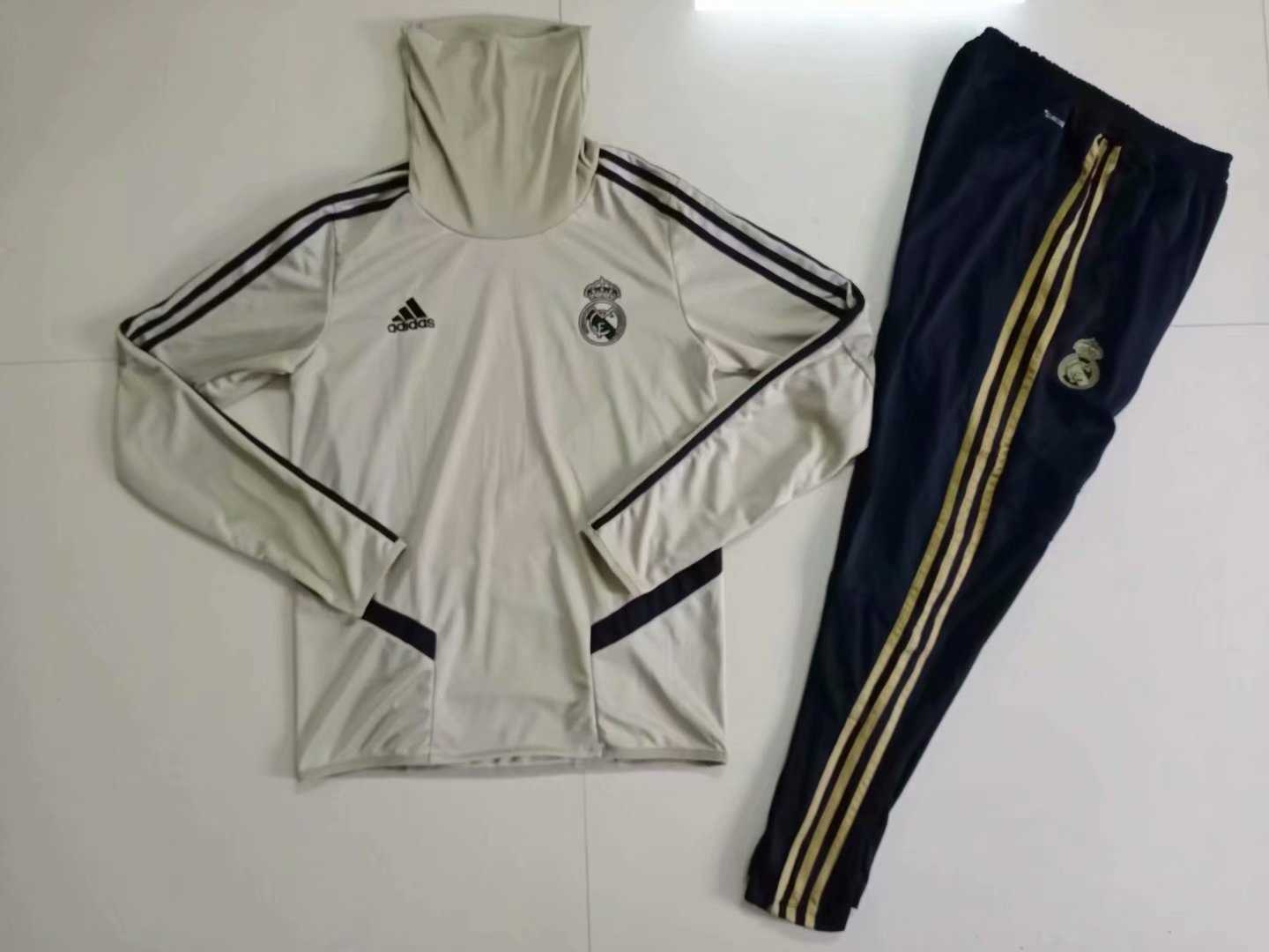 2019/20 Real Madrid High Neck Apricot Mens Soccer Training Suit(Sweater + Pants)