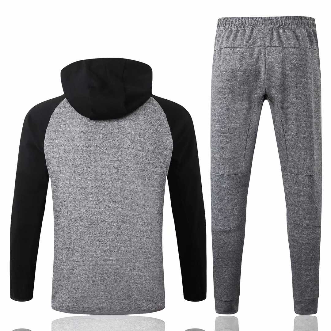 2020 Hoodie Grey Mens Soccer Training Suit(Jacket + Pants)