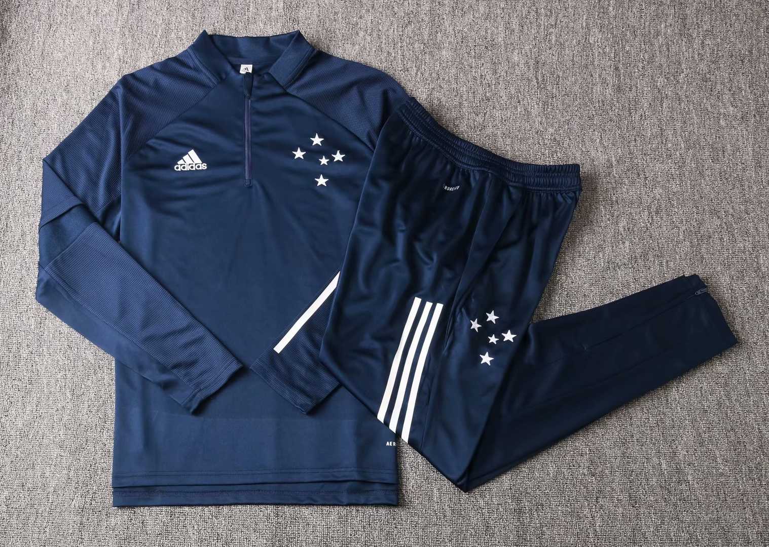 2020/21 Cruzeiro Navy Half Zip Mens Soccer Training Suit(SweatJersey + Pants)