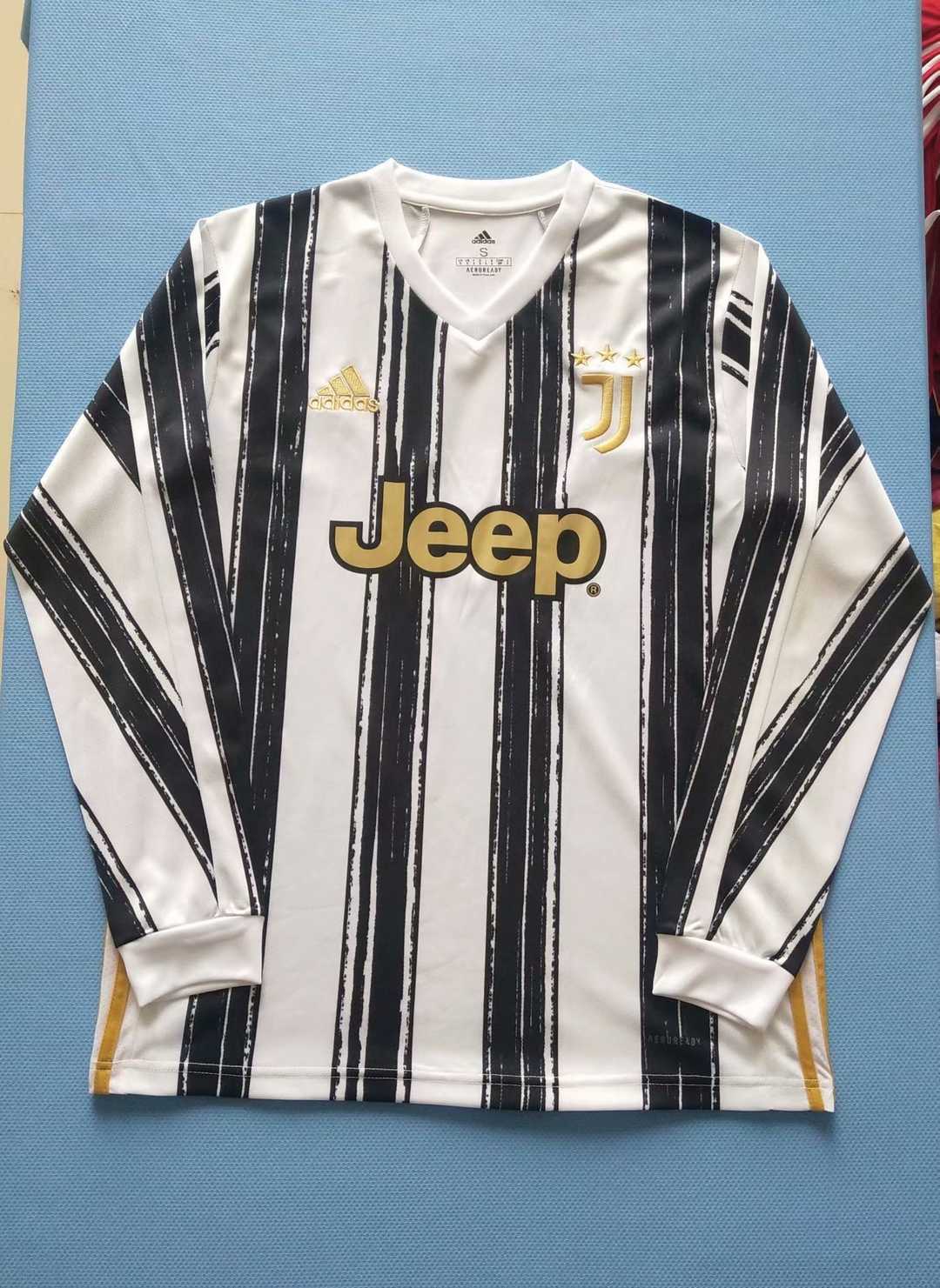 2020/21 Juventus Home Black & White Stripes LS Mens Soccer Jersey Replica 