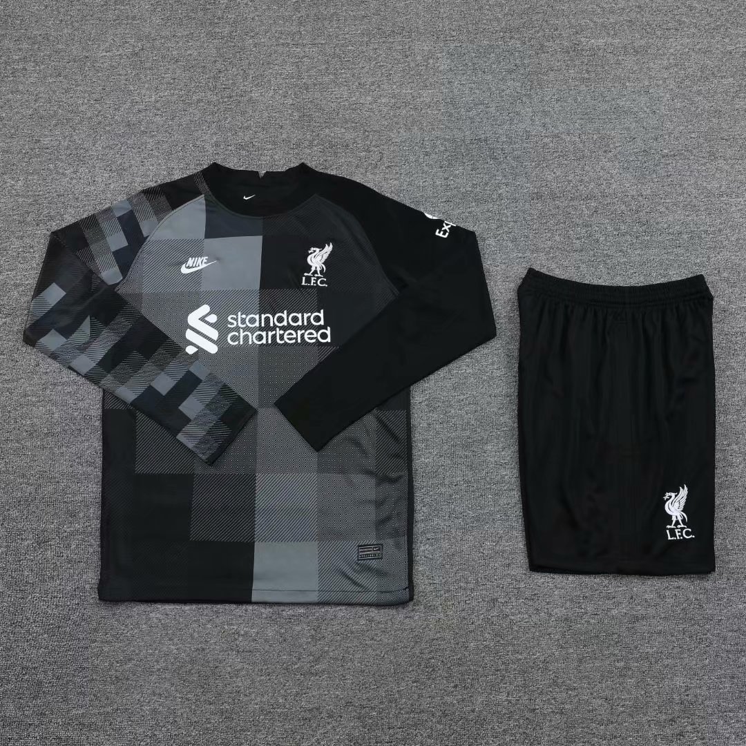 Liverpool Goalkeeper Black Long Sleeve Soccer Jerseys + Short Mens 2021/22 